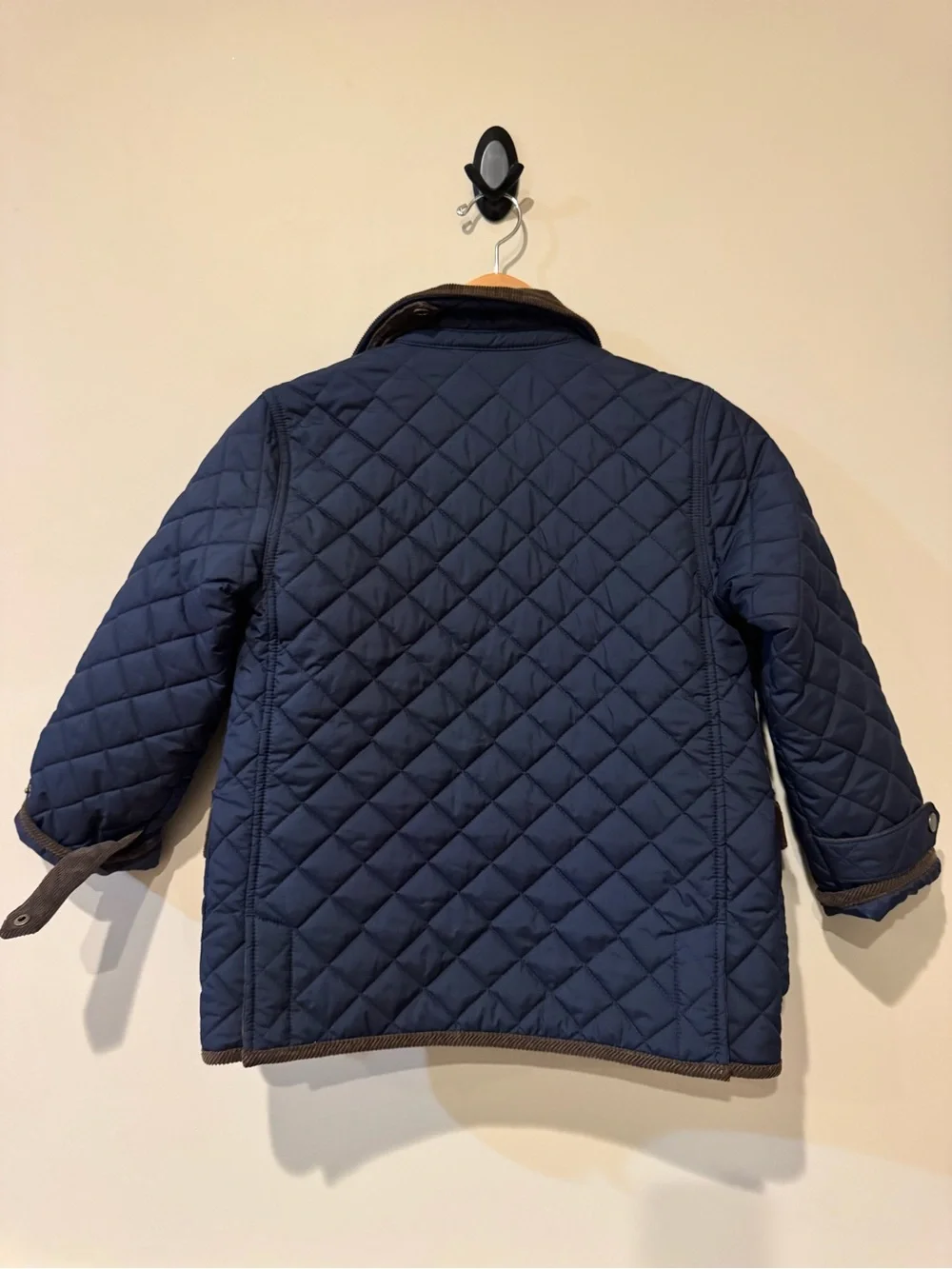 Ralph Lauren Navy Quilted Puffer Jacket with Brown Cord Collar
